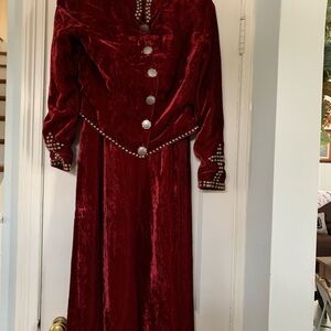 Vintage Red Velvet Suit with Silver Accents